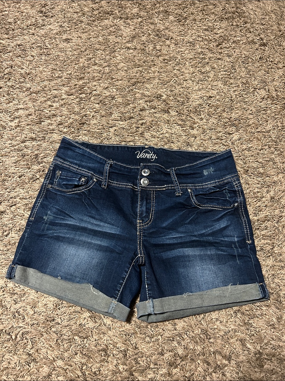 Vanity Dark Indigo Rolled-Hem Jean Shorts